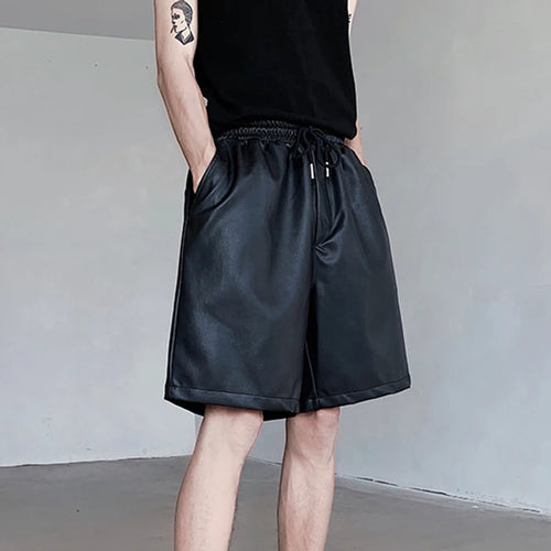 Load image into Gallery viewer, Men&#39;s Shorts 2024 Summer New American Concise Style PU Leather Chothing Loose Casual elastic waist Design Male Pants 9C5897
