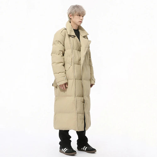 Load image into Gallery viewer, Korean Style Men&#39;s Padded Jackets Stand Collar Belt Design Solid Color Overknee Casual Male Cotton Coats New Winter 9C9220
