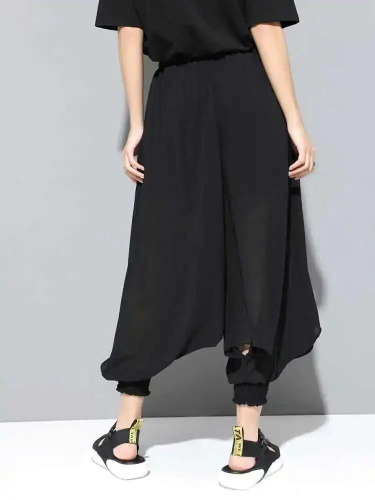 High Elastic Waist Black Chiffon Long Harem Pants New Loose Fit Trousers Women Fashion Tide Spring Autumn 2025 1DF5297