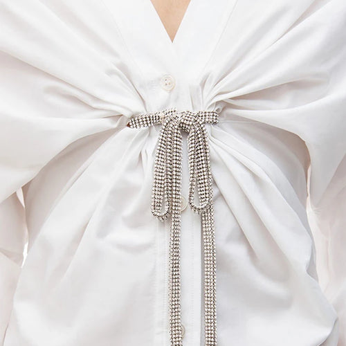 Load image into Gallery viewer, Minimalist Slim Mini Dresses For Women Lapel Long Sleeve Single Breasted Spliced Diamond Belt Solid Dress Female Fashion New
