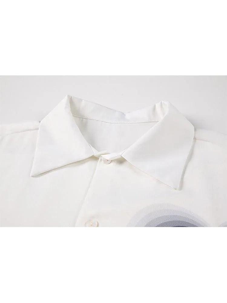 White Shirts Women Retro Heart Print Fashion Korean Style Harajuku Simple Heart Love Print Top Autumn