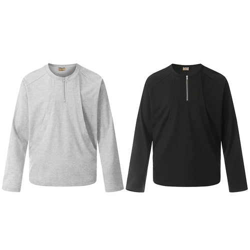 Load image into Gallery viewer, Men's T-shirts New Korean Long Sleeve Design Round Neck Half Zipper Solid Color Stylish Loose Male Clothing Spring 9W1764
