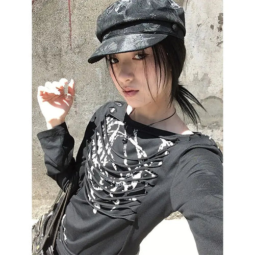 Load image into Gallery viewer, Y2k Aesthetic Vintage Slim Fit T-Shirt Women Streetwear Printing Hip Hop Goth Tops Harajuku Vintage Hollow Out Grunge Tees 2025
