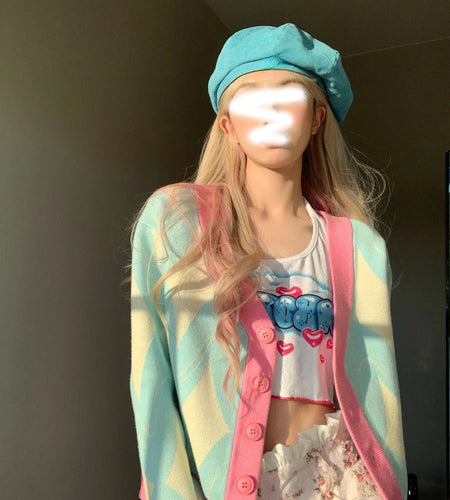 Women Cardigan Knitted Sweater Loose Single Breasted Students V-neck Lovely Knitwear Korean Cardigans Tops Pull Femme