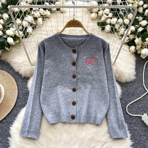 Load image into Gallery viewer, Women Ladies Fashion Embroidery Cardigans Tops Spring Autumn Y2k Vintage Round Neck Single Breasted Short Knitted Sweater Street
