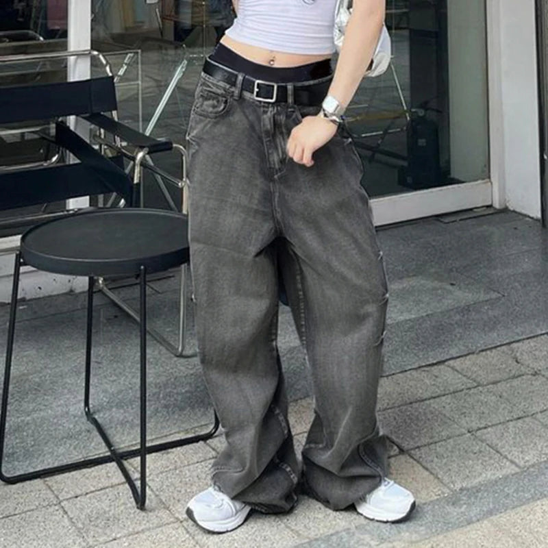 Streetwear Low Waist Distressed Baggy Jeans Y2K Harajuku Gothic Tie Dye Denim Trousers Straight Leg Long Pants Bottom