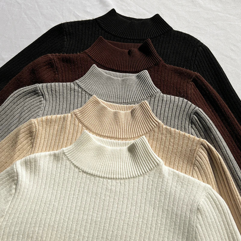 New Solid Basic Half High Collar Long Sleeve Women Velvet Sweater Autumn Winter Slim Thick Pullover Tops Knitwear Versatile Chic