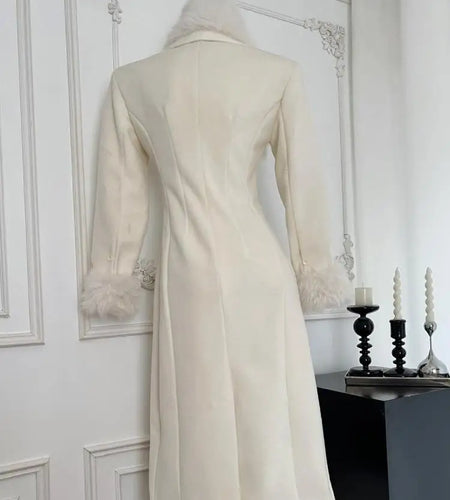 Autumn White Women's Winter Plush Double-sided Woolen Coat 2024 New Vintage Temperament Double-breasted Medium Long Jacket Trend