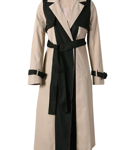 Women Khaki Color-block Elegant Slim Trench New Lapel Long Sleeve Windbreaker Fashion Tide Spring Autumn 2025 2W1922