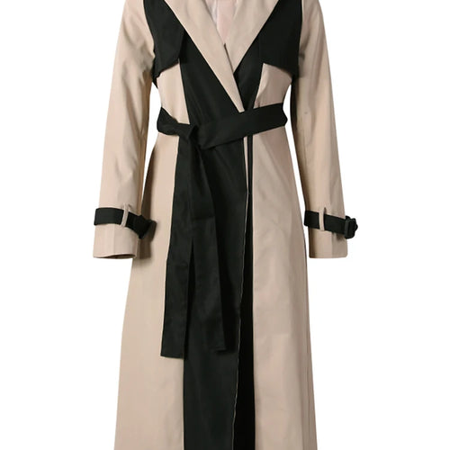 Load image into Gallery viewer, Women Khaki Color-block Elegant Slim Trench New Lapel Long Sleeve Windbreaker Fashion Tide Spring Autumn 2025 2W1922
