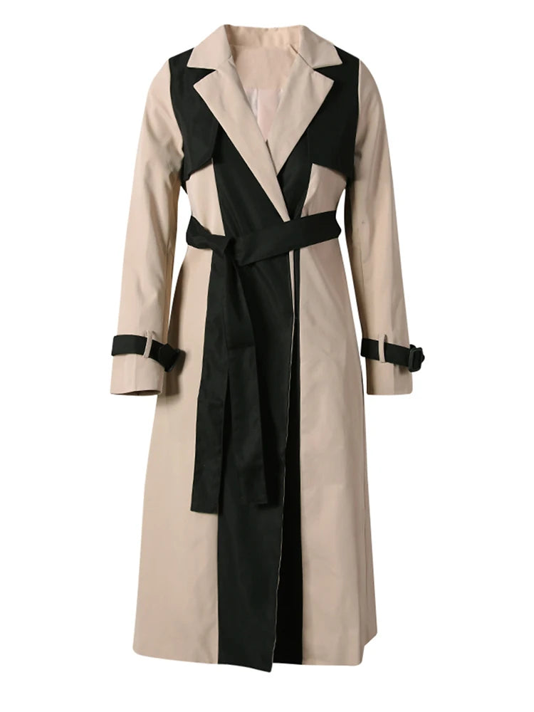 Women Khaki Color-block Elegant Slim Trench New Lapel Long Sleeve Windbreaker Fashion Tide Spring Autumn 2025 2W1922