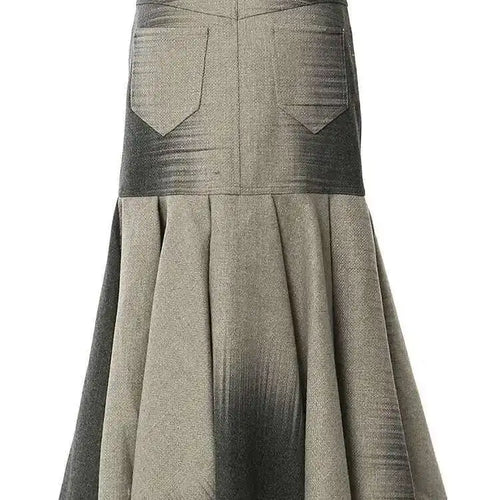 Load image into Gallery viewer, High Waist Gray Printed Pocket Elegant Trumpet  Woolen Half-body Skirt Women Fashion Tide New Spring Autumn 2025 1DH3247
