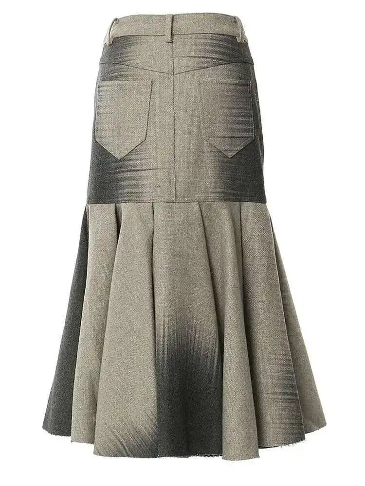 High Waist Gray Printed Pocket Elegant Trumpet  Woolen Half-body Skirt Women Fashion Tide New Spring Autumn 2025 1DH3247