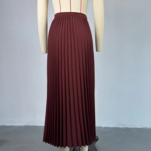 Load image into Gallery viewer, Fashion Skirt Two Piece Sets Women Notched Collar Sleeveless Crop Tops And Midi Skirt Femme Elegant Pleated Skirt Sets
