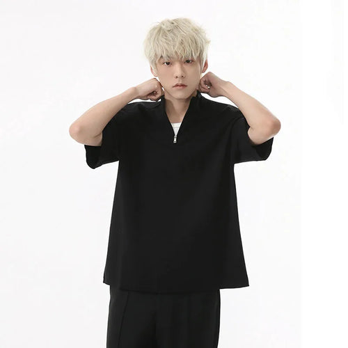 Load image into Gallery viewer, Men's T-shirts Korean Simple Stand Collar Design Solid Color Half Zipper Stylish Male Clothing Short Sleeve Top 9W1602
