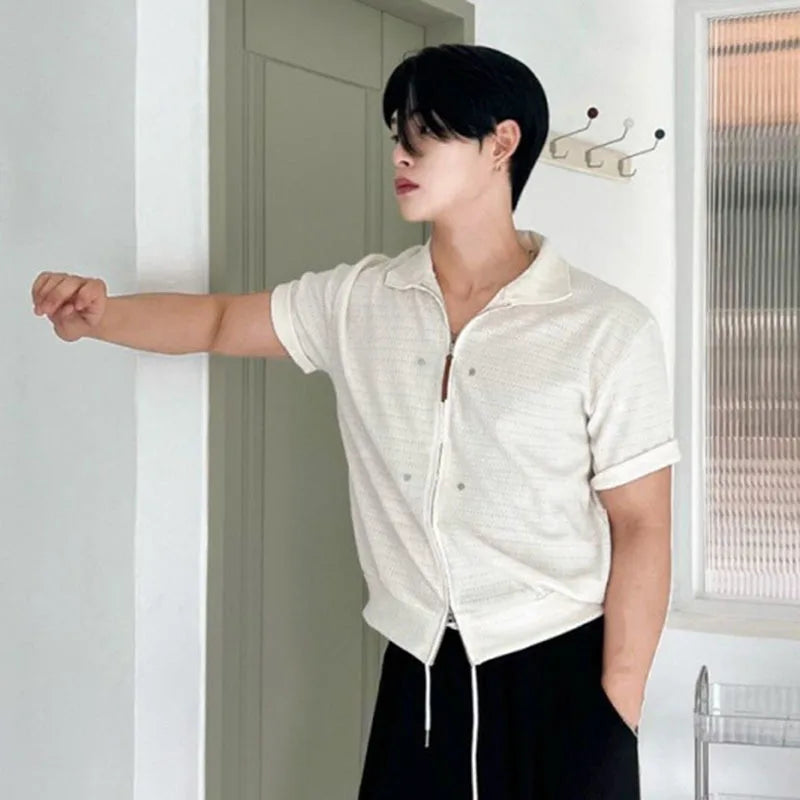 Men's Shirts Short Sleeve Shirt New Summer Loose Solid Color Design Korean Turn-down Collar Niche Trendy Male Top 9W1624