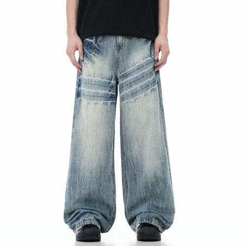 Load image into Gallery viewer, Lightning Men&#39;s Denim Trousers Zipper Worn-out High Street Straight Wide Leg Male Cargo Pants 2024 Autumn Chic 9C8842
