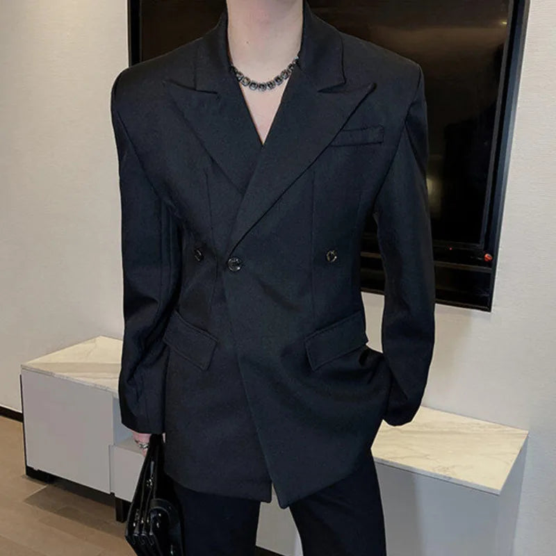 Men's Blazers New Solid Color Threedimensional Shoulder Design Spring Men Clothing Stylish Lapel Suit Jacket Club 9W1418