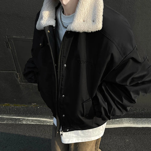 Load image into Gallery viewer, Lamb Wool Collar Retro Cotton Padded Clothes American Men Solid Color 2024 Winter New Stylish Male Jacket Tide 9C8933
