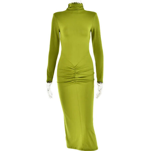 Load image into Gallery viewer, Elegant Turtleneck Long Sleeve Bodycon Maxi Dress Women Autumn Winter New Ruched Club Party Sexy Dress Vestidos
