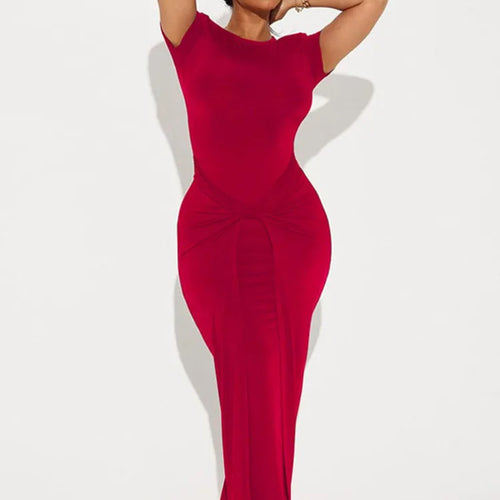 Load image into Gallery viewer, Short Sleeve Ruched Sexy Maxi Dress For Women Fashion Summer New Solid High Waist Slim Fit Elegant Long Dress Vestido
