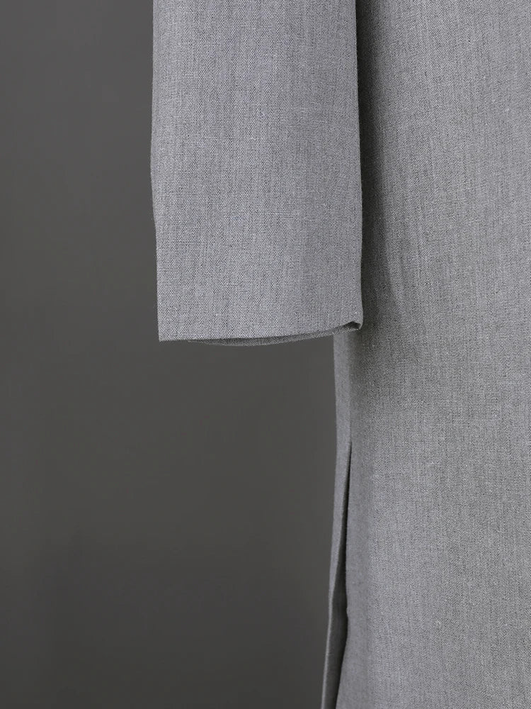 Women Gray Single Breasted Big Size Long Blazer New Lapel Long Sleeve Jacket Fashion Tide Spring Autumn 2025 1LD2132