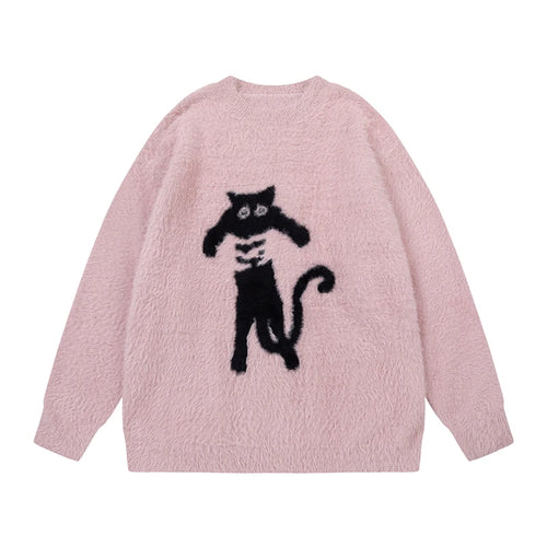 Load image into Gallery viewer, Loose Men's Sweater Spring New Cat Printing Mohair Round Neck Pullover Sweaters Trendy American Style Clothing 9W1466
