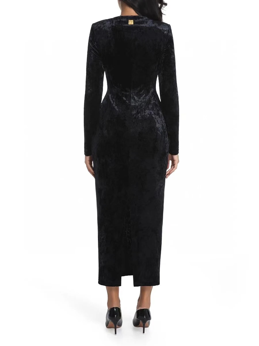 Slimming Spliced Folds Temperament Dresses for Women V Neck Long Sleeves Patchwork Zipper Fashion Dress Female New