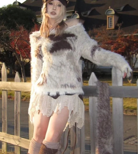 Winter Y2k Aesthetic Mink-like Hair Sweaters Harajuku Women Jacquard Streetwear Jumpers Autumn Grunge Vintage Casual Pullovers