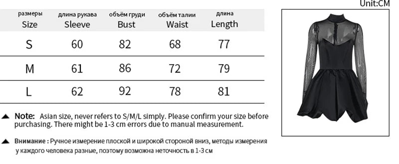 Turtleneck Sheer Long Sleeve Sexy Mini Dress For Women Black See Through High Waist A-line Club Party Dress Elegant