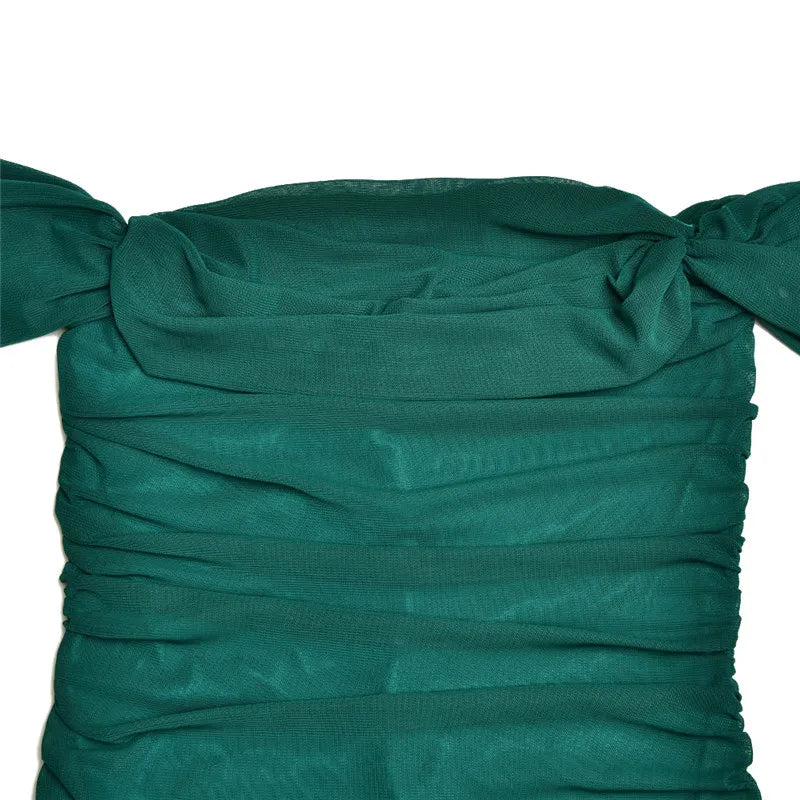 Elegant Off-shoulder Bodycon Maxi Dress Women Two Layer Mesh Fashion Strapless Backless Night Club Party Sexy Dress