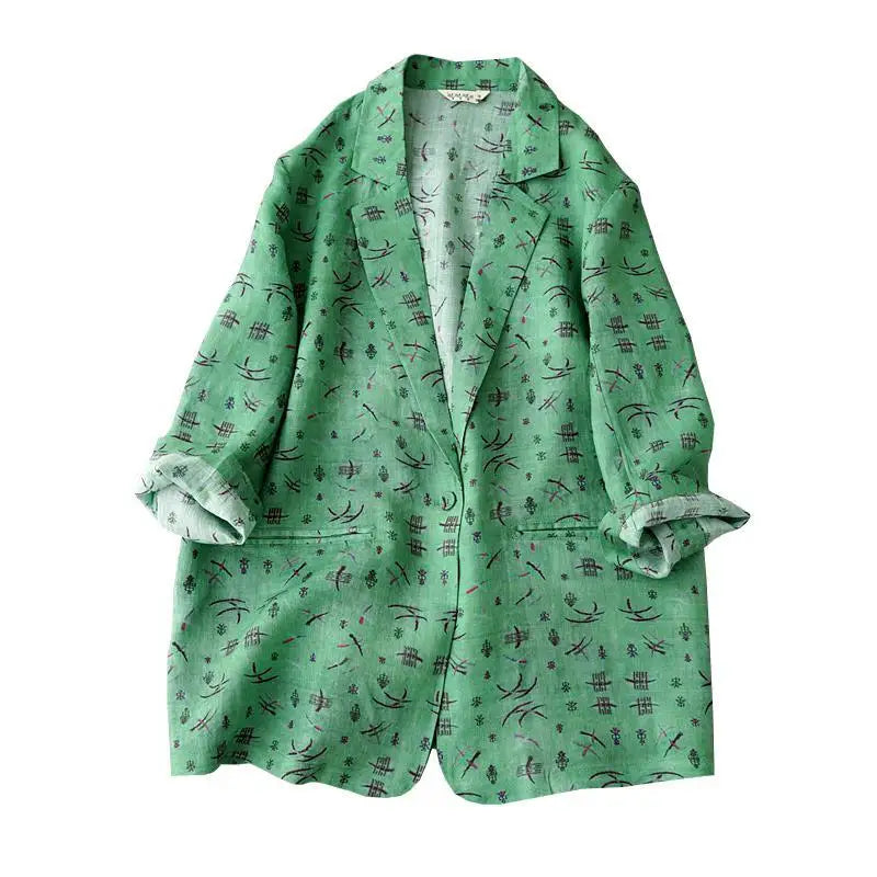 Women Blazer Single Button Spring And Summer Jacket 2022 Casual Pockets Female Suits Coat Vintage Print Blouse Sun Protection