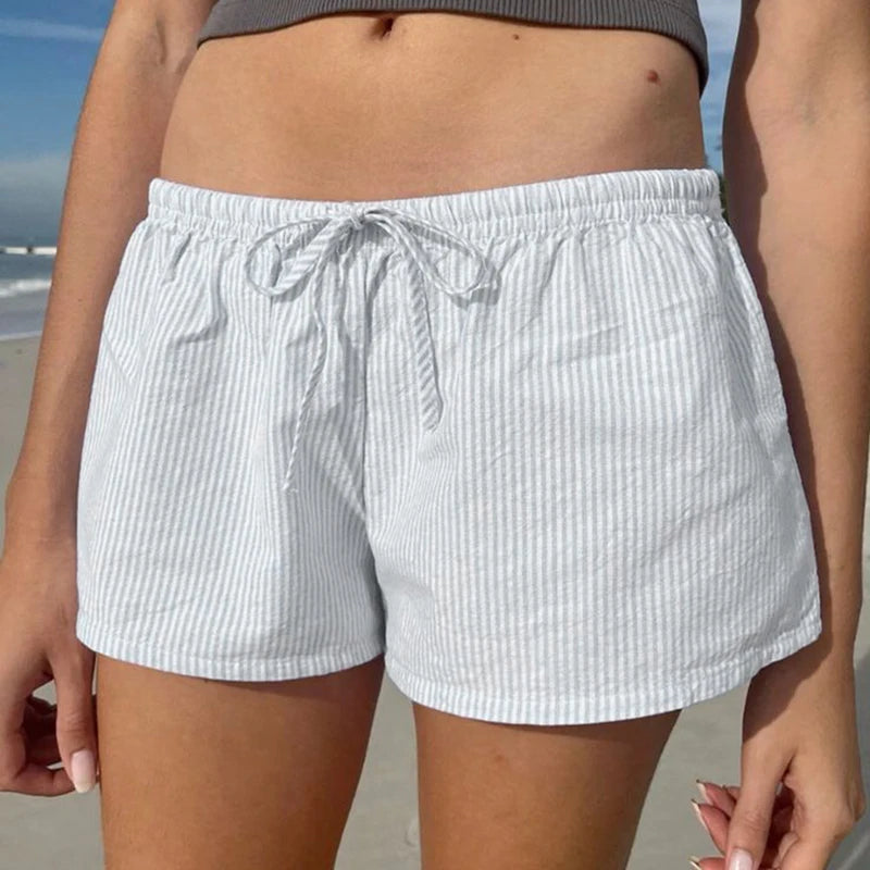 Casual Beach Holidays Stripe Women Shorts Shirring Korean Style Homewear Summer Short Pants Hottie All-Match Outfits