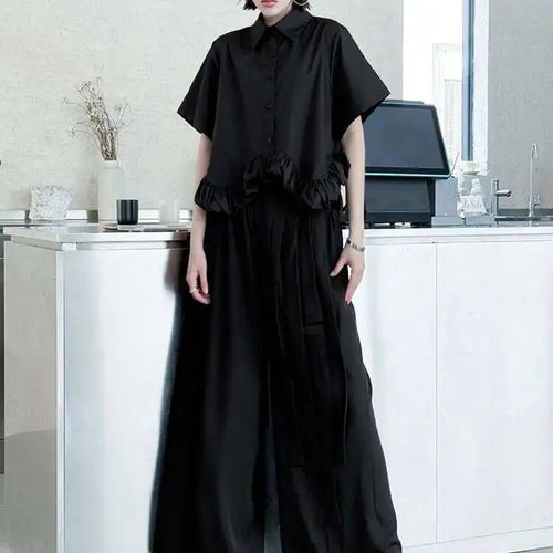 Load image into Gallery viewer, High Elastic Waist Black Buckle Spliced Long Wide Leg Pants New Trousers Women Fashion Tide Spring Autumn 2025 1DJ0632
