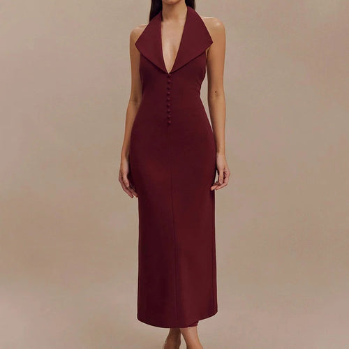 Load image into Gallery viewer, Halter Deep V Neck Sleeveless Sexy Maxi Dress For Women Elegant Backless Bodycon Tank Dress Femme Fashion Long Dress

