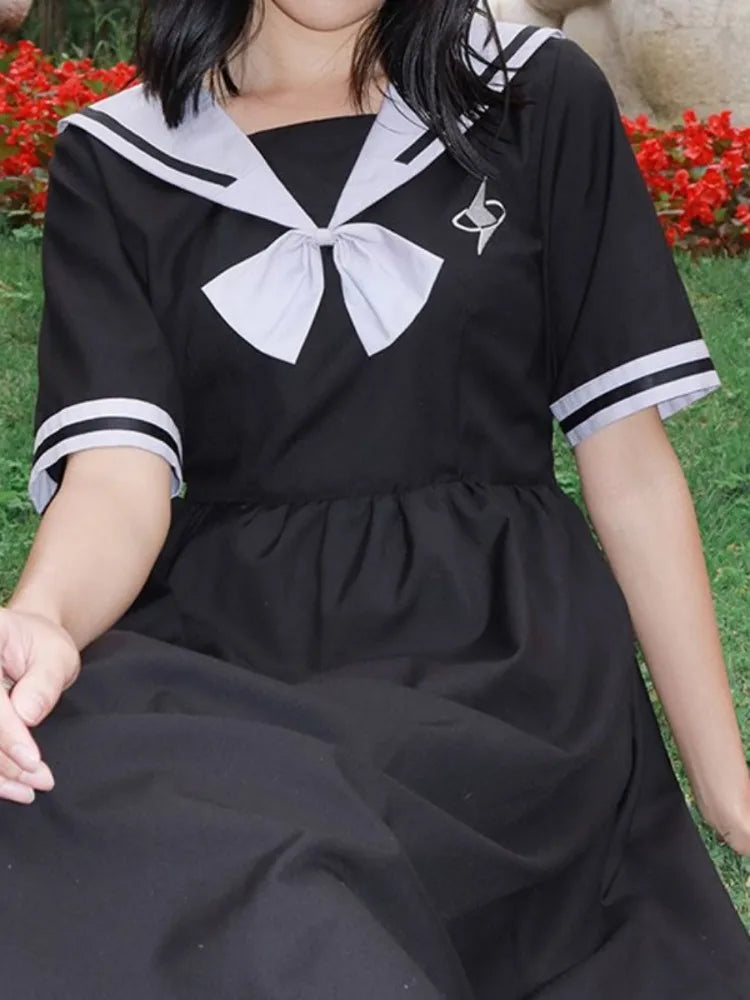 Preppy Style School Student Kawaii Dress Japanese Sweet Harajuku Embroidery Midi Dresses Lolita Streetwear Fashion