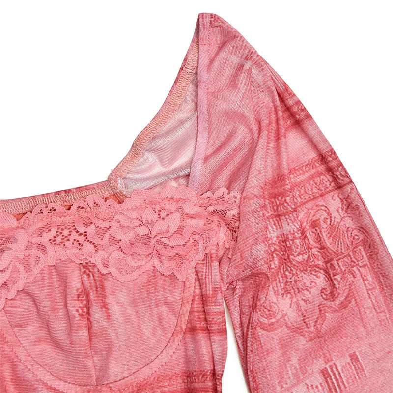 Square Collar Long Sleeve Print Sexy Midi Dress Women Autumn Winter New Bodycon Long Dresses Elegant Club Party Dress