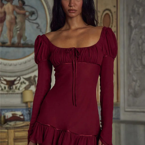 Load image into Gallery viewer, Long Sleeve Ruffled Sexy Mini Dress For Women Fashion Square Collar Backless Lace-up Bodycon Club Party Dress Elegant
