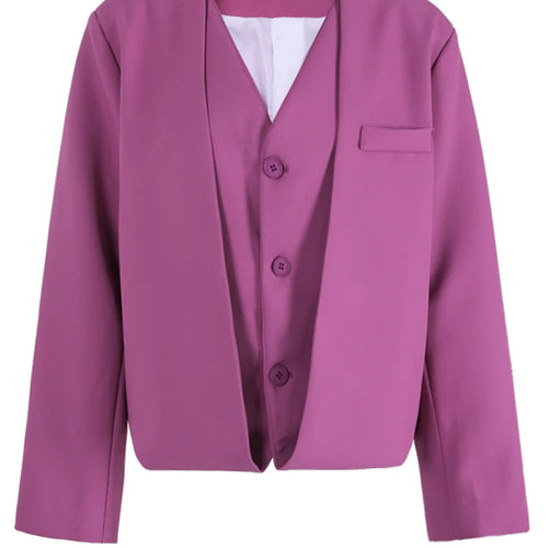 Load image into Gallery viewer, Women Purple Red False Two Big Size Short Blazer New V-neck Long Sleeve Jacket Fashion Tide Spring Autumn 2025 CPG1158

