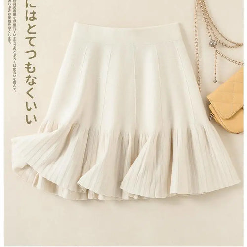 Load image into Gallery viewer, Korean Fashion Autumn Winter Warm Women Solid Knitted Short Skirt High Waist Ruffle Edge A-line Pleated Skirt 2024 New Versatile
