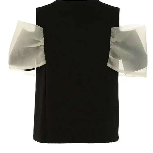 Load image into Gallery viewer, Women pink Color Mesh Bow Off Shoulder Elegant T-shirt New Round Neck Short Sleeve Fashion Tide Spring Summer 2025 1DF8193
