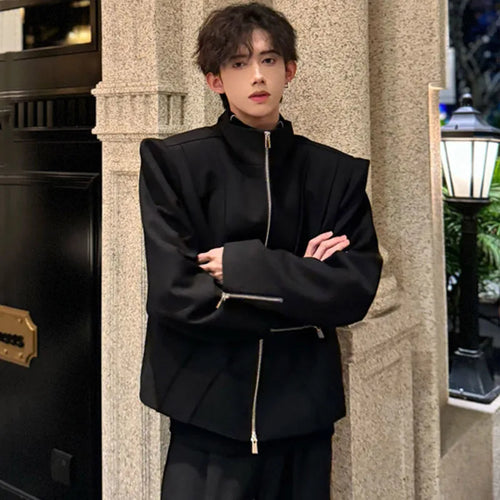 Load image into Gallery viewer, Patchwork Men Jackets Personality Stand Collar Solid Color Zipper Pockets Loose Male Short Coats Spring New Stylish 9C4682
