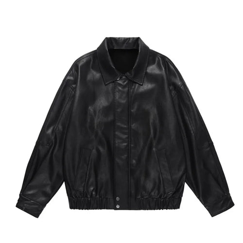 Load image into Gallery viewer, Men&#39;s PU Leather Jacket American Solid Color Motorcycle Jackets Streetwear Loose Turn-down Collar Trendy Spring 9W1462
