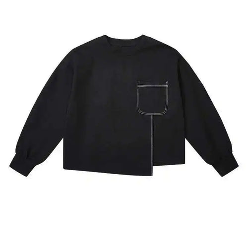 Load image into Gallery viewer, Women Black Topstitched Big Size Irregular T-shirt New Round Neck Long Sleeve Fashion Tide Spring Autumn 2025 1DF0629

