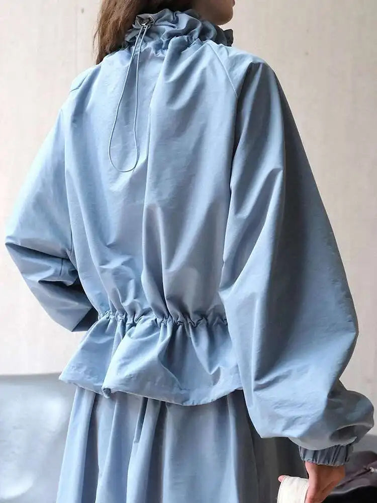 Purple Drawstring Big Size Casual Jacket New Stand Collar Long Sleeve Women Coat Fashion Tide Spring Autumn 2025 1DH6530