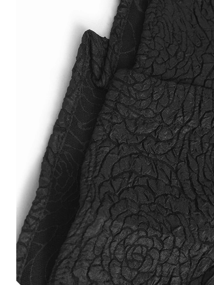 Women Black Three-dimensional Flower Big Size Midi Dress New Round Neck Half Sleeve Fashion Spring Autumn 2025  1DJ1104