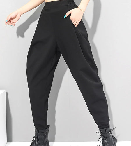 High Elastic Waist Black Brief Long Harem Trousers New Loose Fit Pants Women Fashion Tide Spring Autumn 2025 1DC419