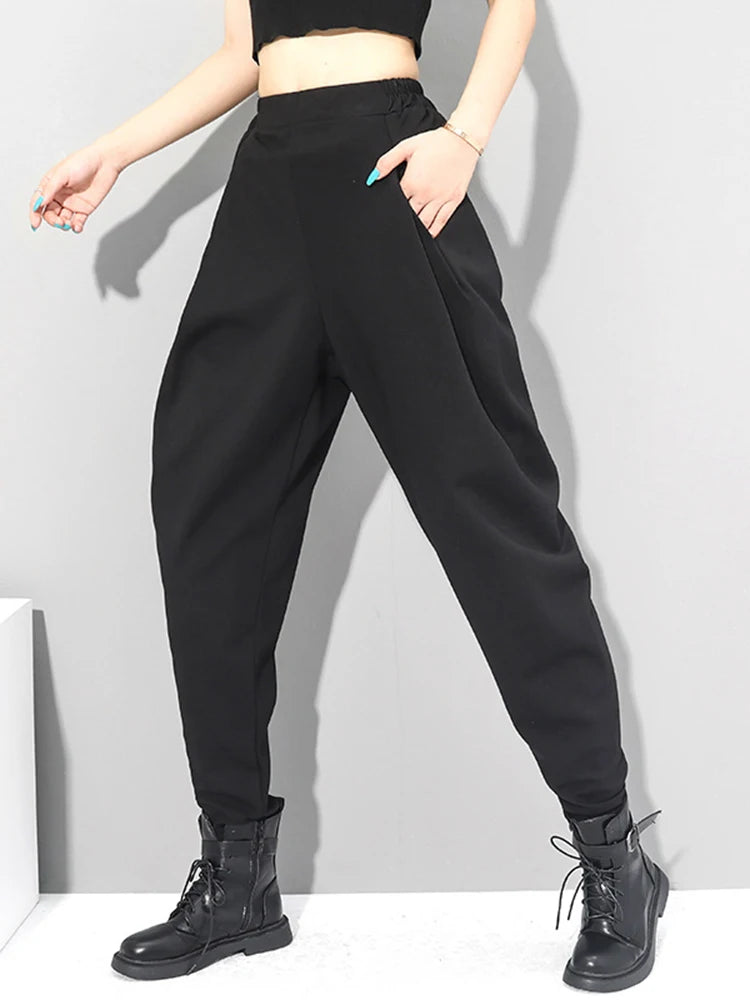 High Elastic Waist Black Brief Long Harem Trousers New Loose Fit Pants Women Fashion Tide Spring Autumn 2025 1DC419