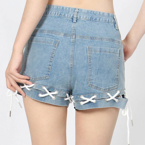Load image into Gallery viewer, Fashion Bandage Short Pants For Women High Waist Solid Loose Sexy Denim Shorts Female Summer Clothes Style
