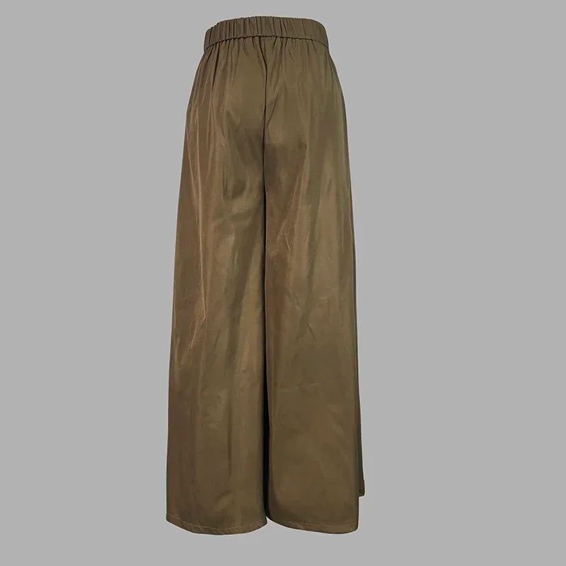 Women's Christmas Green Pant Outifits Fall 2024 Wide Leg Trousers with Pocket for Female Clothes Spring